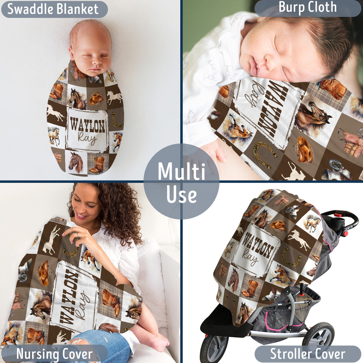 Western Baby Blankets for Boy Girl, Cowboy Baby Blankets, Personalized Baby Blankets with Name, Swaddle Baby Blanket