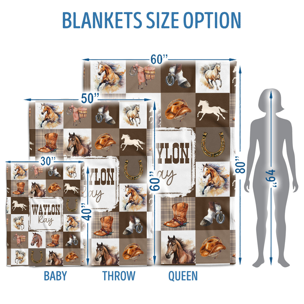 Western Baby Blankets for Boy Girl, Cowboy Baby Blankets, Personalized Baby Blankets with Name, Swaddle Baby Blanket