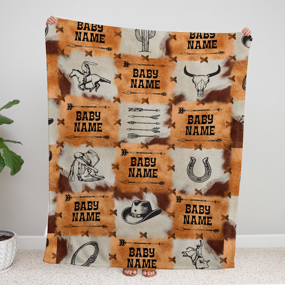 Western Baby Stuff, Personalized Baby Blankets for Boys, Fleece Blanket for Girl, Custom Name Baby Blanket, for Family Friends