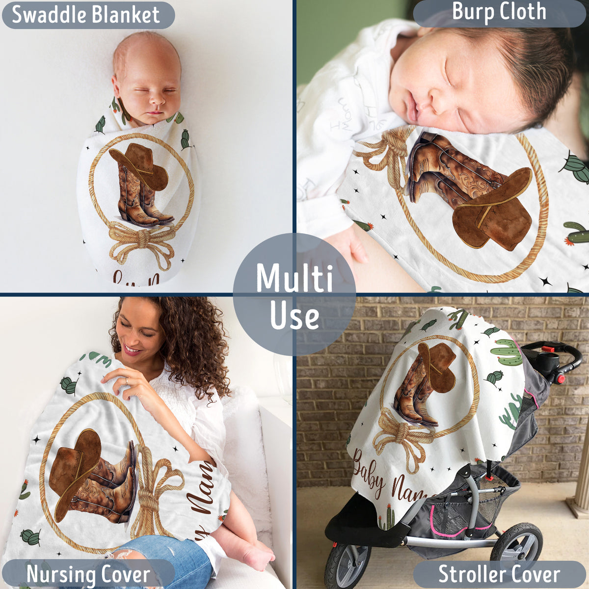 Western Baby Stuff, Personalized Baby Blankets for Boys Girls, Custom Name Baby Blanket, for Family, Friends, Kids