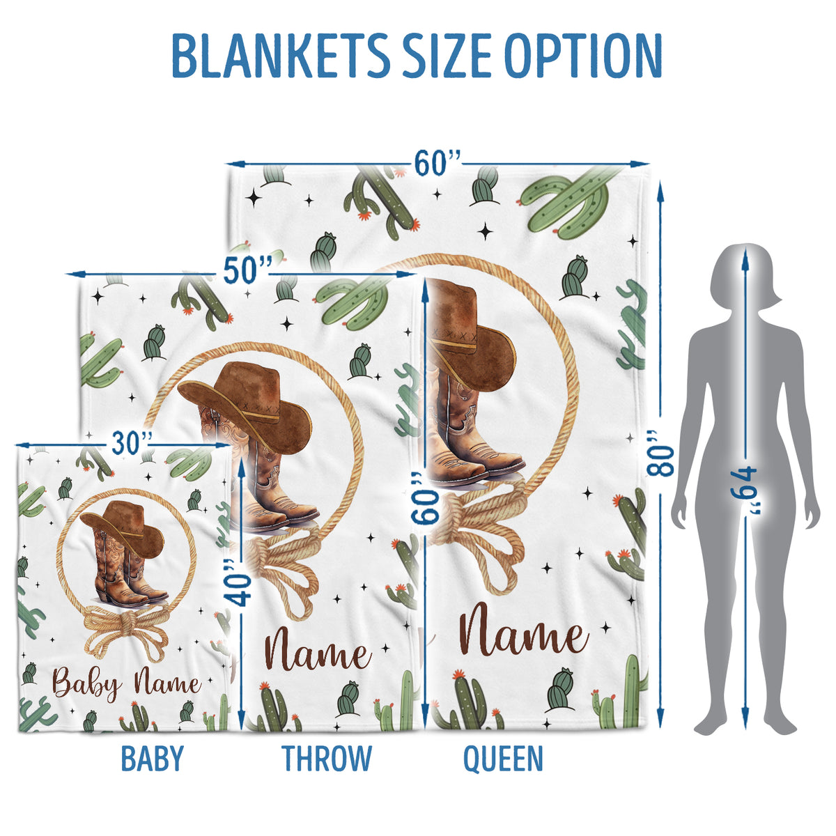 Western Baby Stuff, Personalized Baby Blankets for Boys Girls, Custom Name Baby Blanket, for Family, Friends, Kids