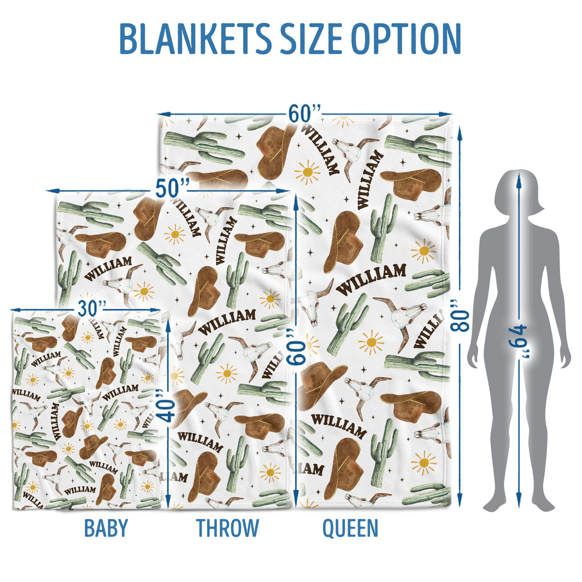 Western Baby Stuff, Personalized Baby Blankets for Boys Girls, Western Nursery Decorations, for Family Friends
