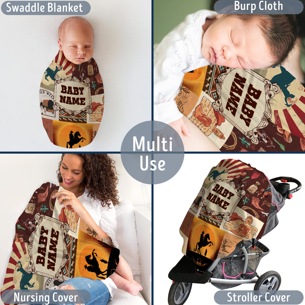 Western Blankets: Personalized Cowboy Blankets for Baby, Custom Fleece Blankets in 3 Sizes - Newborn to Toddler