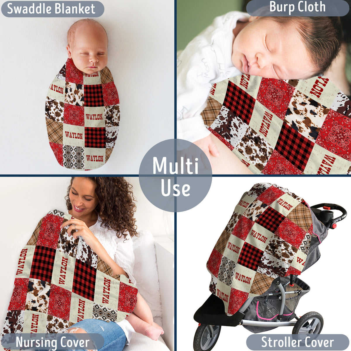Western Pattern Blankets for Baby Boys & Girls - Personalized Cowboy Fleece Blankets for Infant Newborns