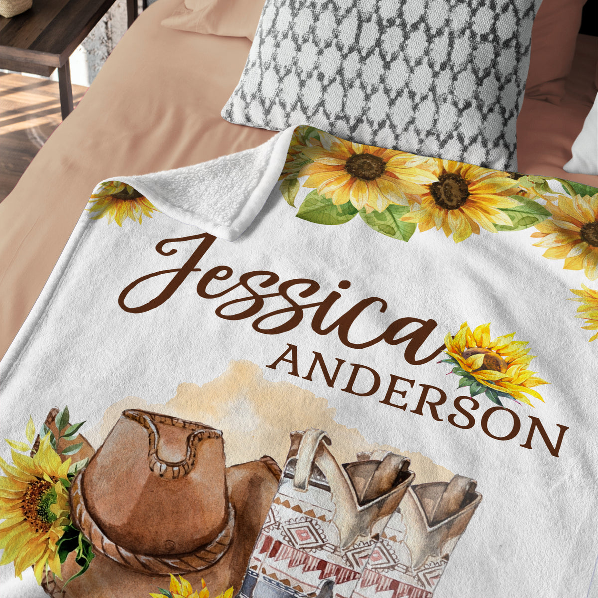 Western Personalized Baby Blanket for Girls - Custom Cowgirl Swaddle With Sunflowers, Floral Plush Blanket for Newborn Infant Daughter or Granddaughter