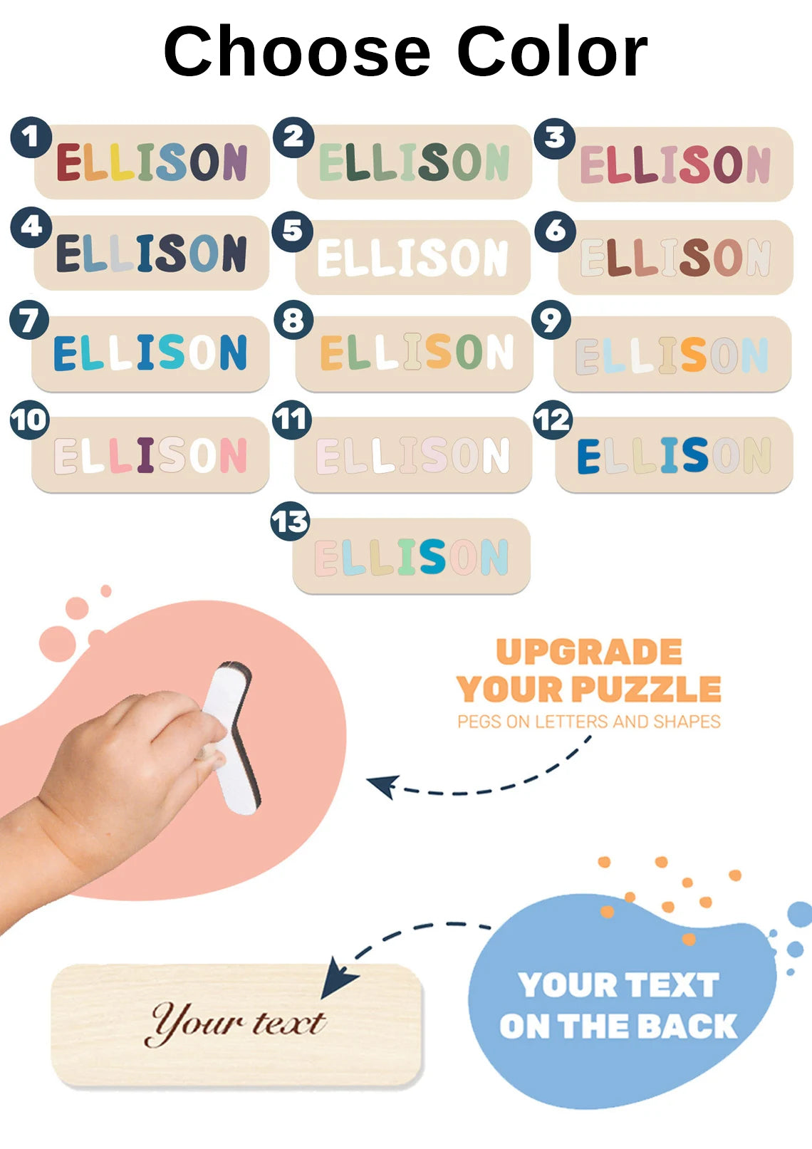 Wood Name Puzzle With Bunny, Bear, 1st Birthday Gift, Personalized Toy For Girl And Boy