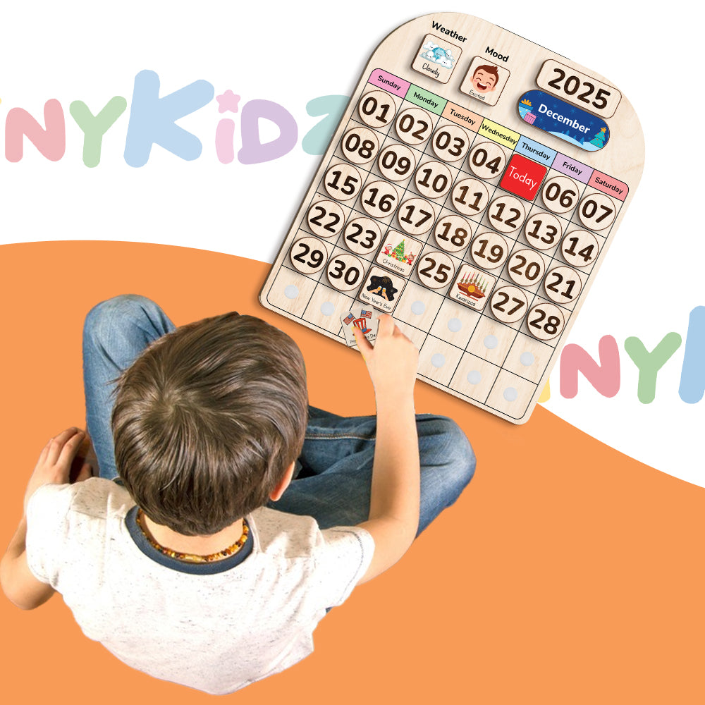 Wooden Calendar For Kids, Preschool Calendar For Kids Learning At Home and Classroom Teaching, Chore Chart For Kids