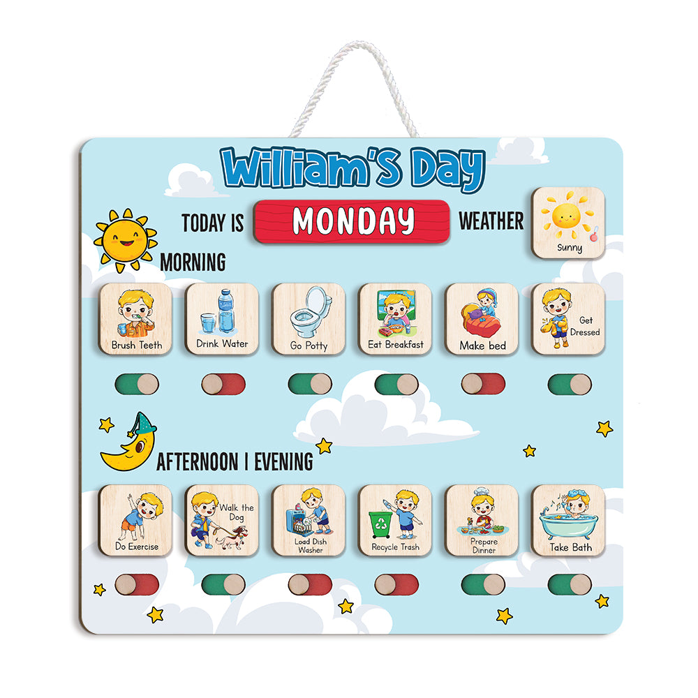 Wooden Chore Chart for Kids, Daily Routine Chart for Kids, Visual Schedule, Chore Reward Chart, Toddler Routine Board Custom Name