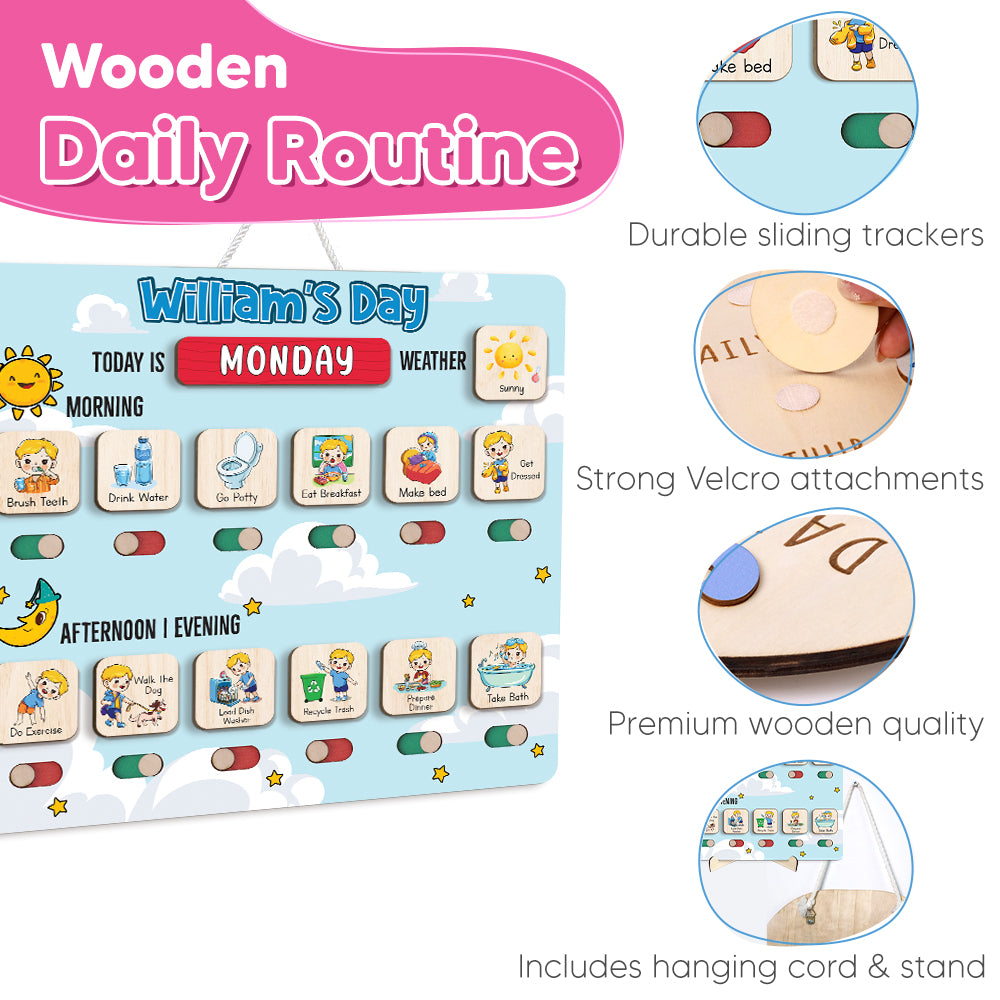 Wooden Chore Chart for Kids, Daily Routine Chart for Kids, Visual Schedule, Chore Reward Chart, Toddler Routine Board Custom Name