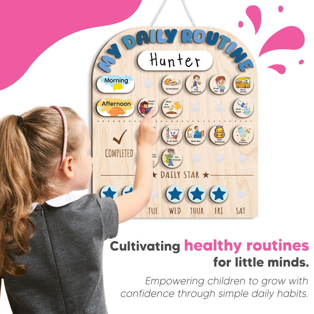 Wooden Toddler Routine Chart For Kids, Chore Chart For Kids, Daily Routine Chart For Boys, Behavior Chart For Kids