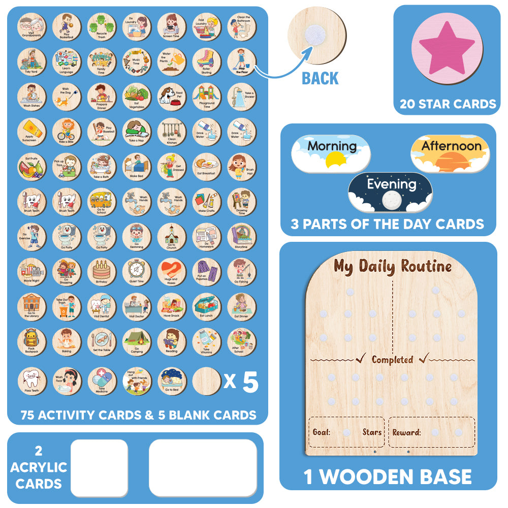 Wooden Daily Routine For Kids, Morning Routine Chart For 3 Year Old, Chore Chart For Kids With Star Jar