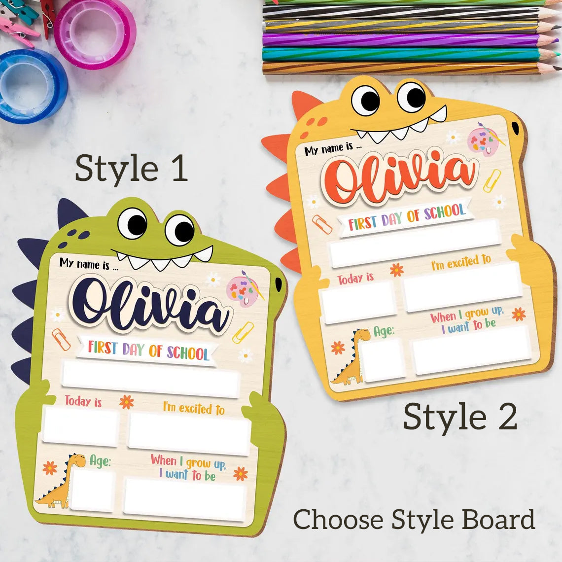 Wooden School Board Dinosaur First And Last Day , Back to School Sign, Kindergarten 1st Day of School Sign, Back To School Gift