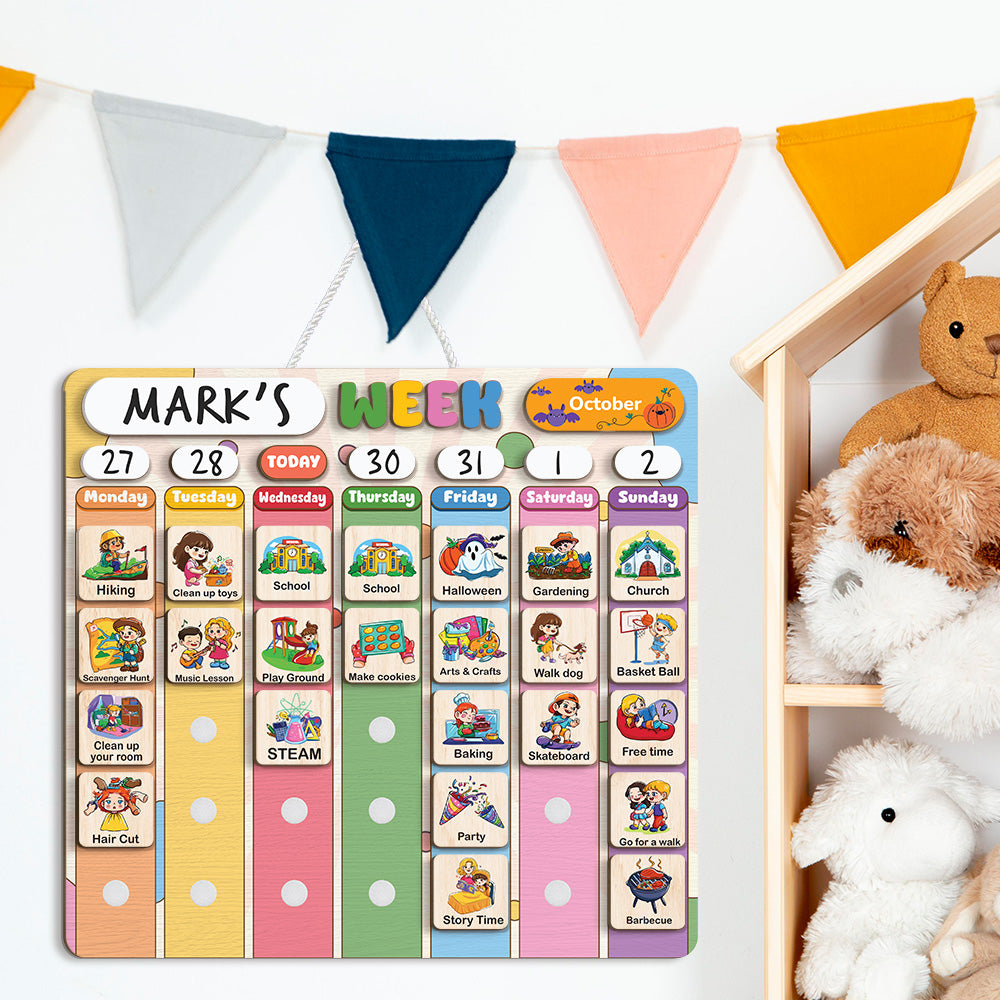 Wooden Weekly Planner for Kids, Weekly Visual Routine for Kids, Days of the Week Routine for Toddler, Kid Activity Calendar, Week Kid Calendar