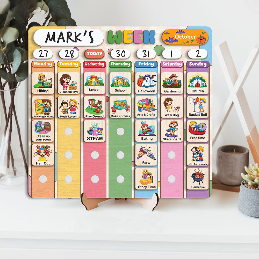 Wooden Weekly Planner for Kids, Weekly Visual Routine for Kids, Days of the Week Routine for Toddler, Kid Activity Calendar, Week Kid Calendar