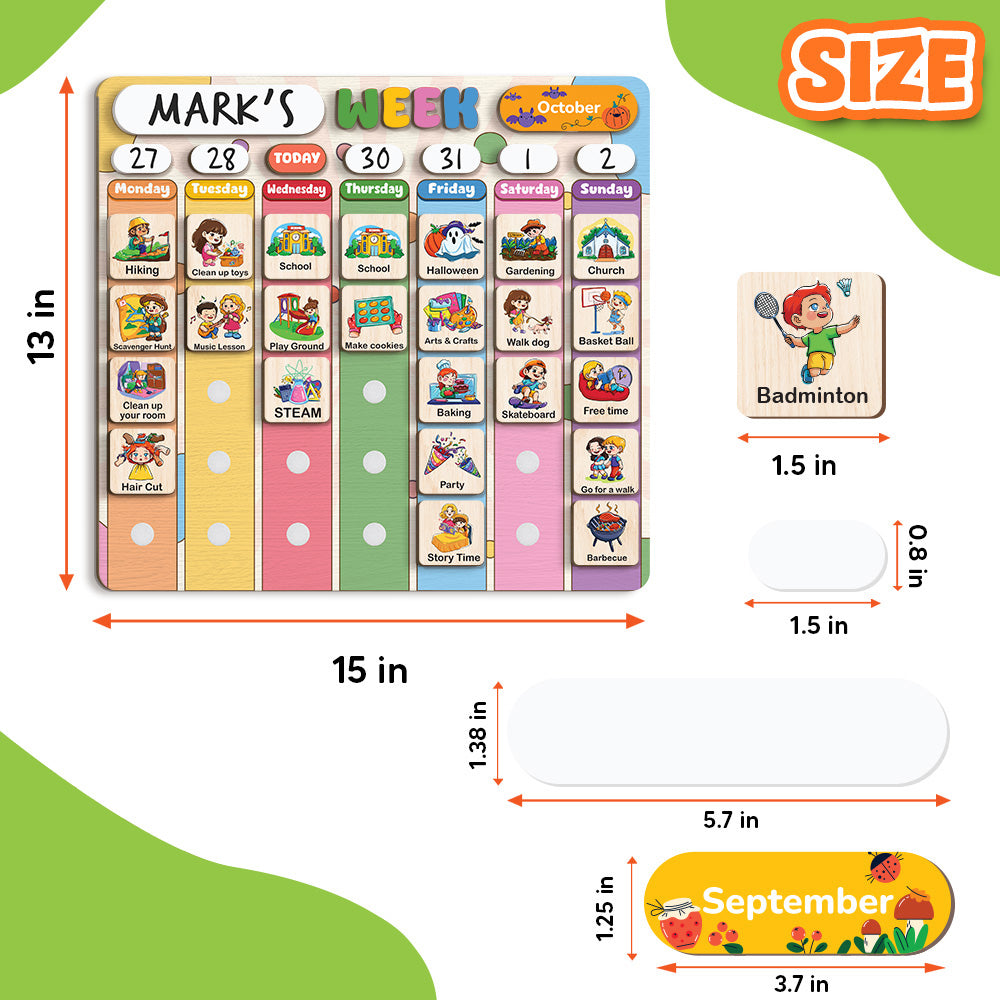 Wooden Weekly Planner for Kids, Weekly Visual Routine for Kids, Days of the Week Routine for Toddler, Kid Activity Calendar, Week Kid Calendar