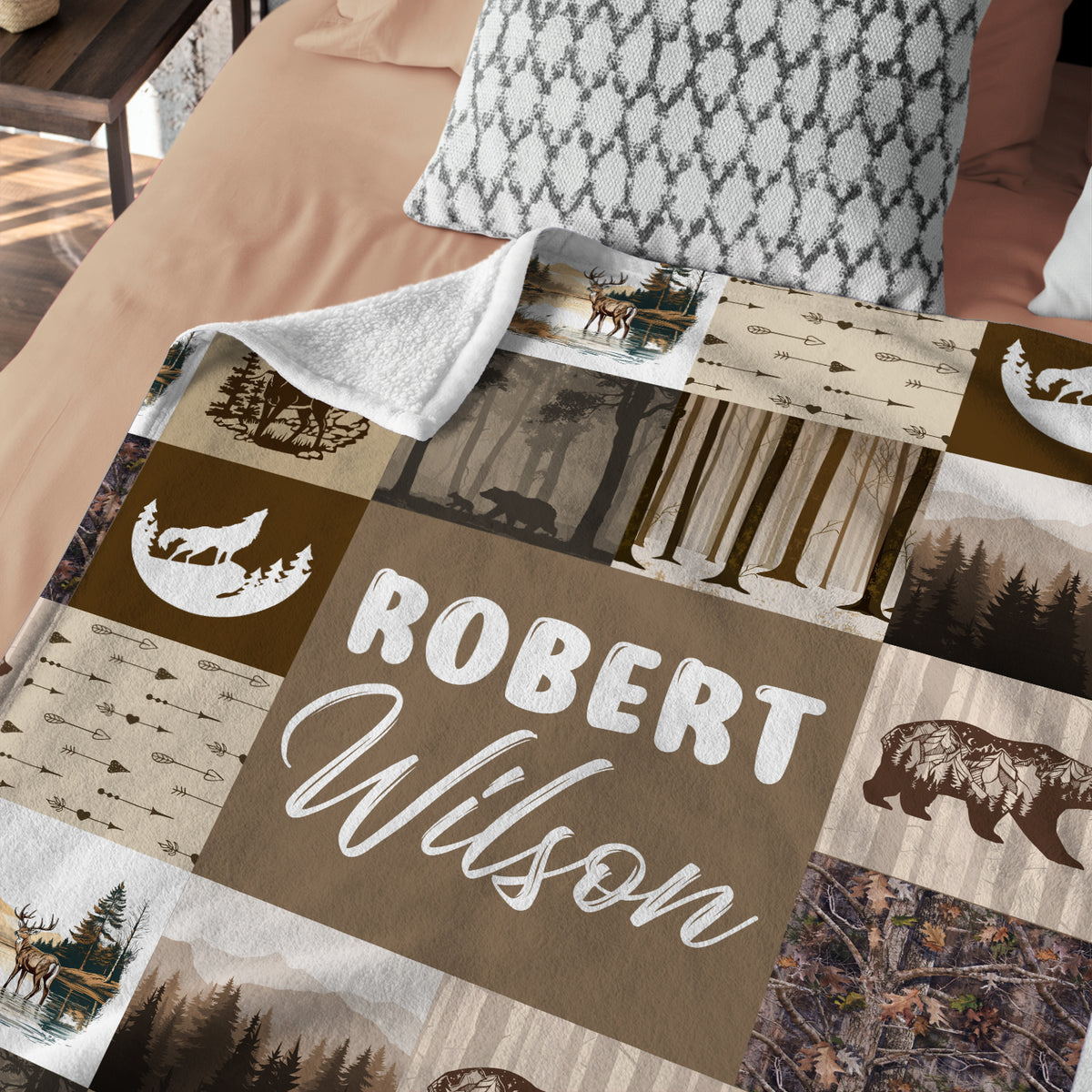 Woodland Baby Blanket - Personalized Custom Name for Boys Girls, Brown Swaddle, Plush Crib Blanket for Newborn Infant Son, 3 Sizes