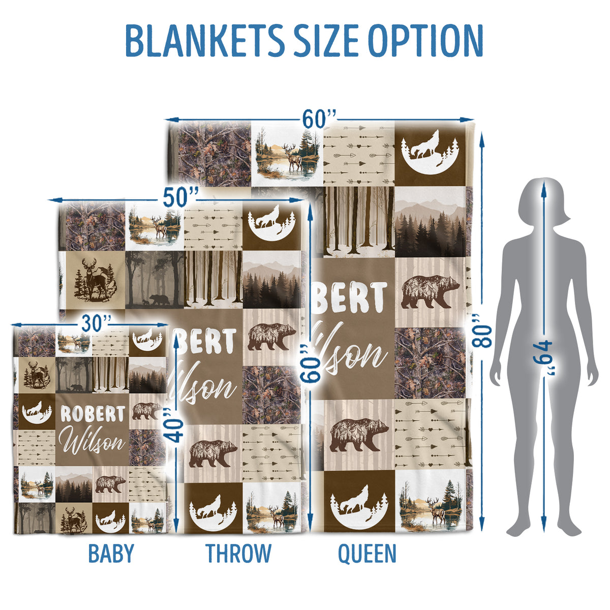 Woodland Baby Blanket - Personalized Custom Name for Boys Girls, Brown Swaddle, Plush Crib Blanket for Newborn Infant Son, 3 Sizes