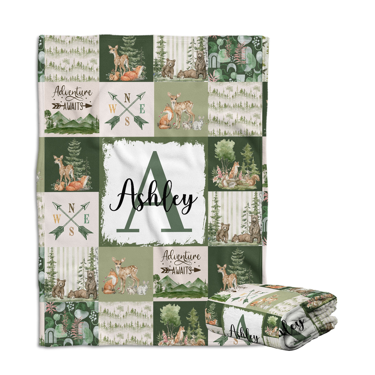 Woodland Baby Blanket for Boys and Girls - Personalized, Custom Name, Deer Theme - Plush Swaddle for Newborn Infant Son