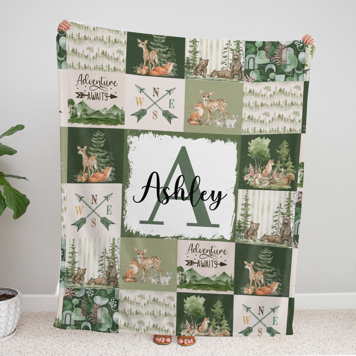 Woodland Baby Blanket for Boys and Girls - Personalized, Custom Name, Deer Theme - Plush Swaddle for Newborn Infant Son