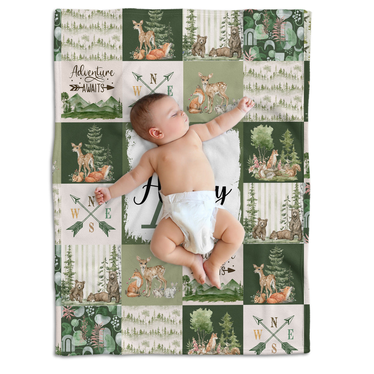 Woodland Baby Blanket for Boys and Girls - Personalized, Custom Name, Deer Theme - Plush Swaddle for Newborn Infant Son