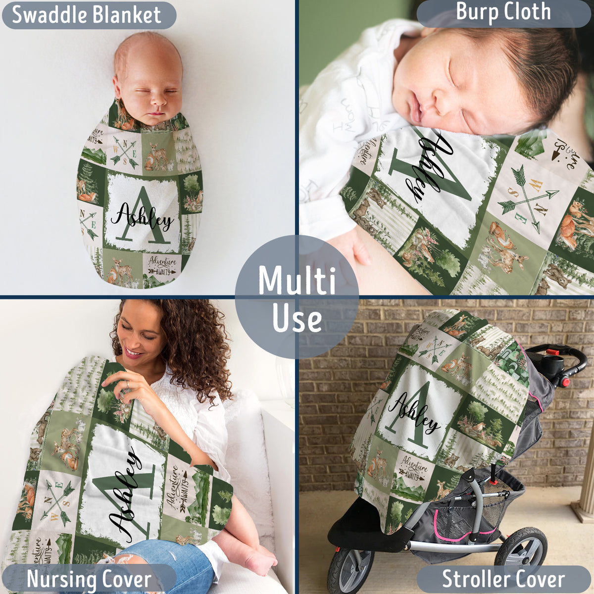 Woodland Baby Blanket for Boys and Girls - Personalized, Custom Name, Deer Theme - Plush Swaddle for Newborn Infant Son