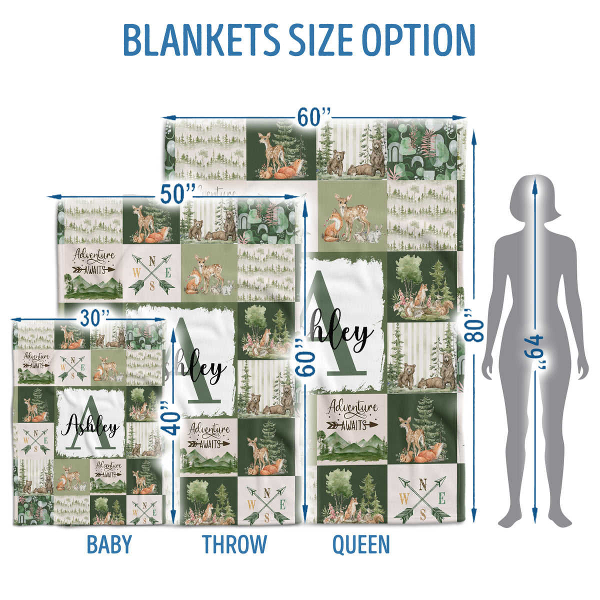 Woodland Baby Blanket for Boys and Girls - Personalized, Custom Name, Deer Theme - Plush Swaddle for Newborn Infant Son