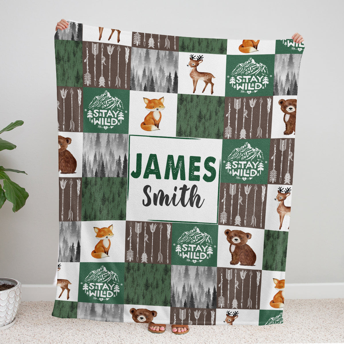 Woodland Blanket, Soft Polyester Baby Swaddle, Personalized Baby Blankets for Boys, 3 Sizes