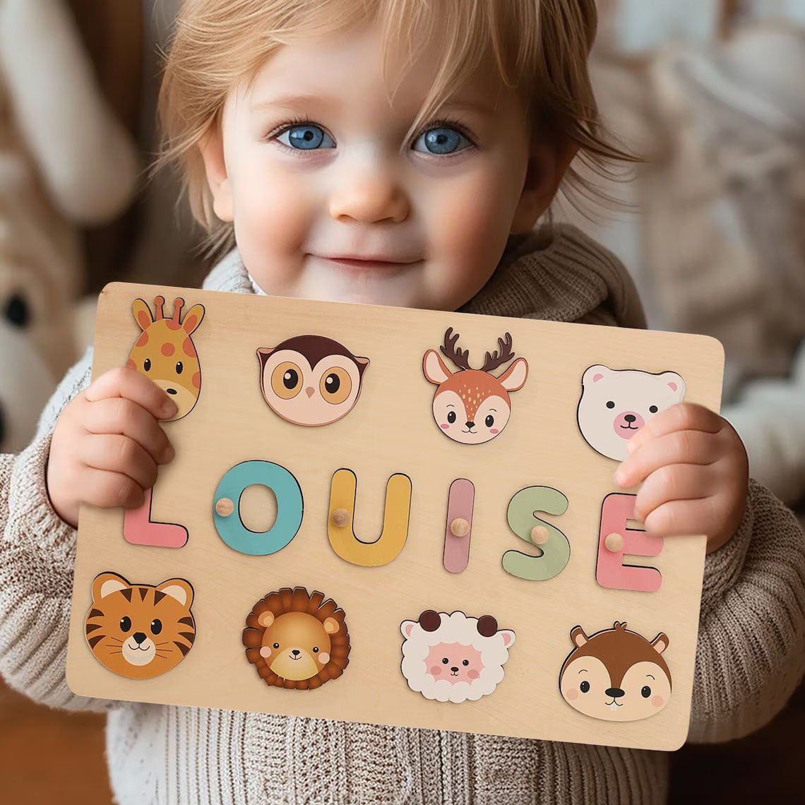 Personalized Busy Board Puzzles Animals For Learning And Play,Custom Wooden Baby Name Puzzle