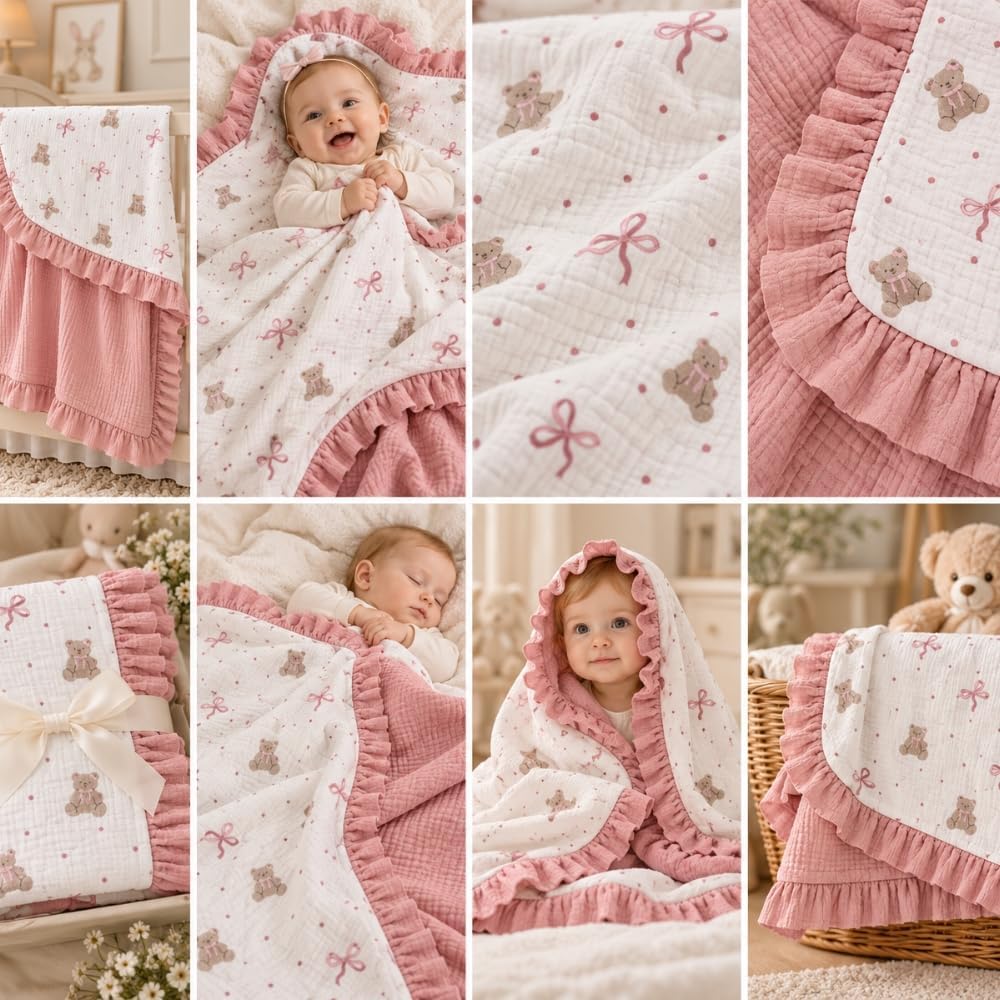 LilaLand Personalized Baby Blanket - Pink / Bear / Balloon Bear - detail 3