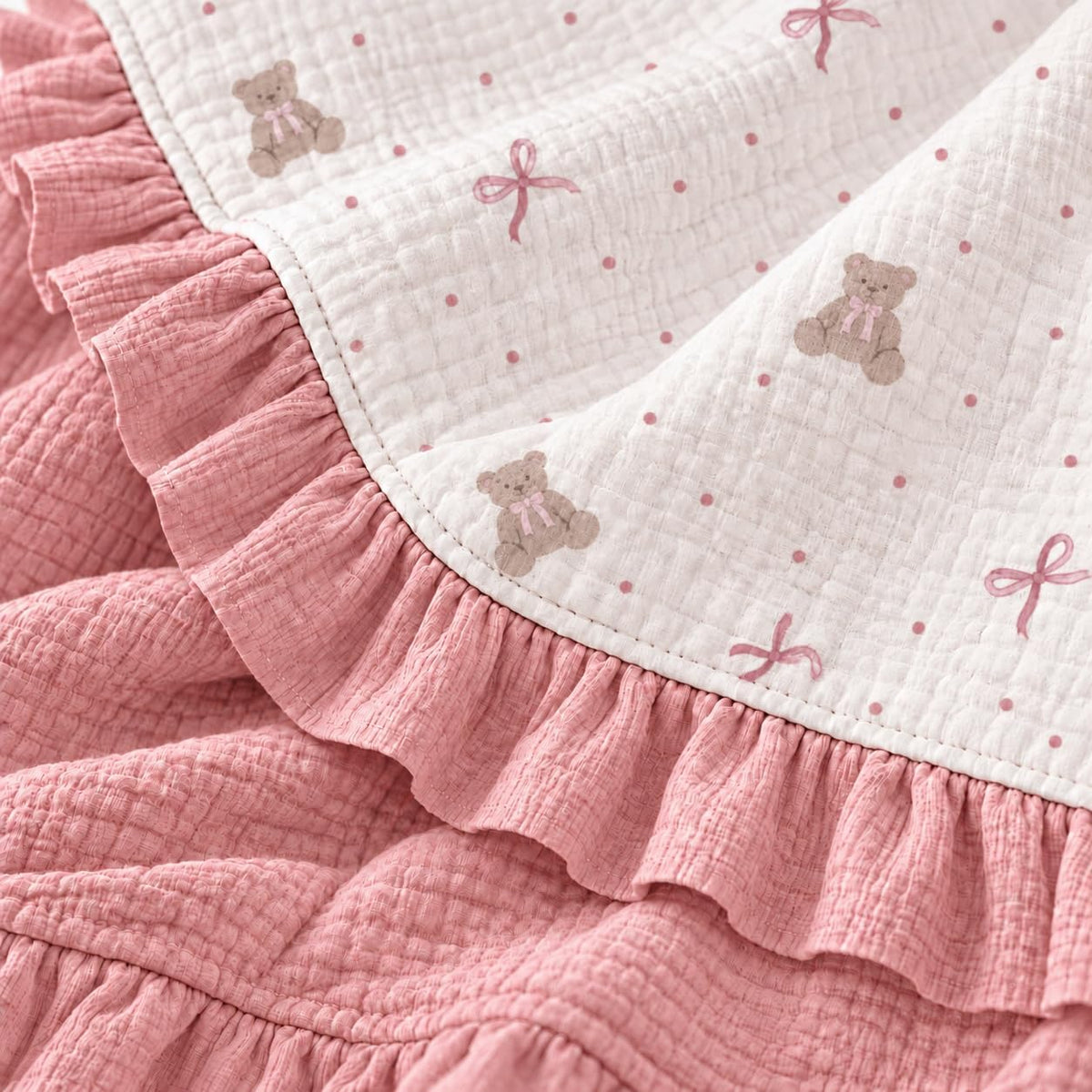 LilaLand Personalized Baby Blanket - Pink / Bear / Baby Bear - detail 6