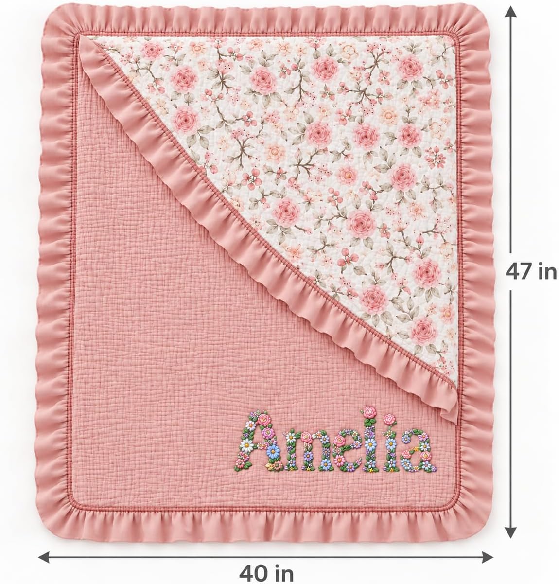LilaLand Personalized Baby Blanket - Pink / Floral / Floral Name - detail 4