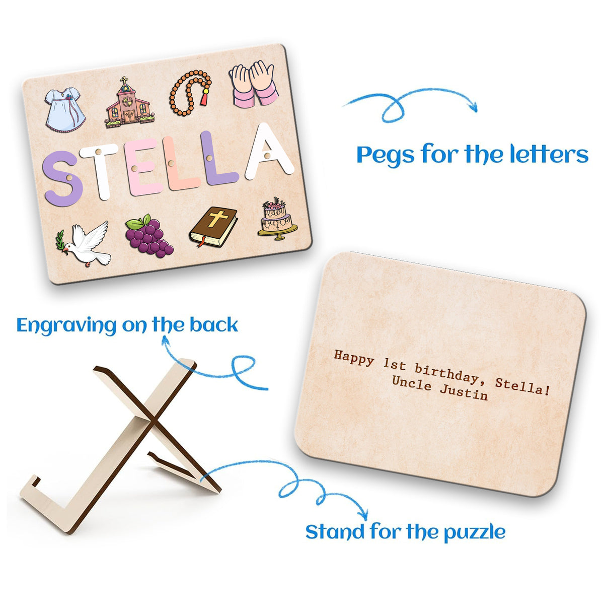 Personalized Baby Girl Name Puzzle Wooden Baptism & Dedication Gift, Montessori Toys For Kids