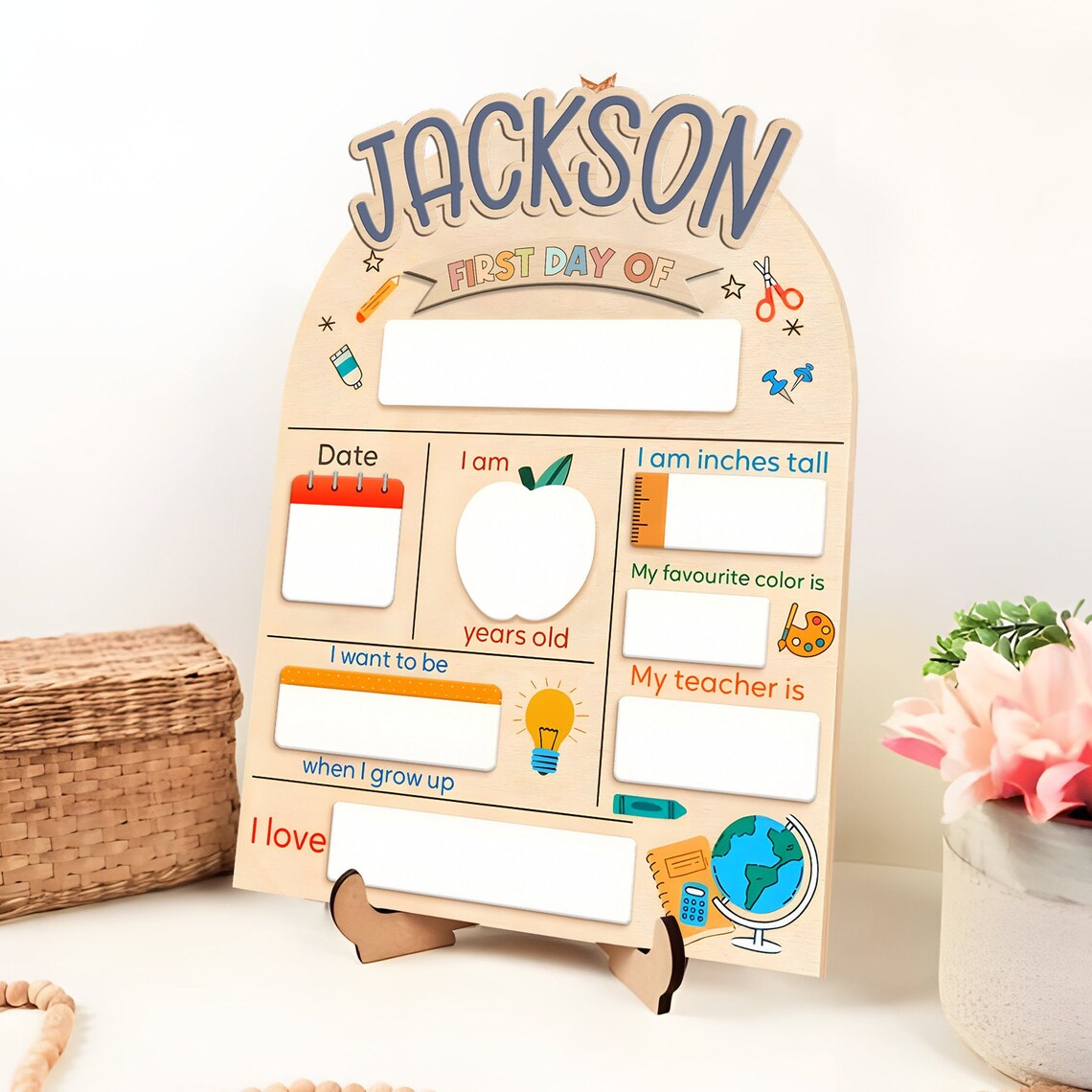 Custom First Day At School Sign, Personalized Wooden Back To School Board Gift Student