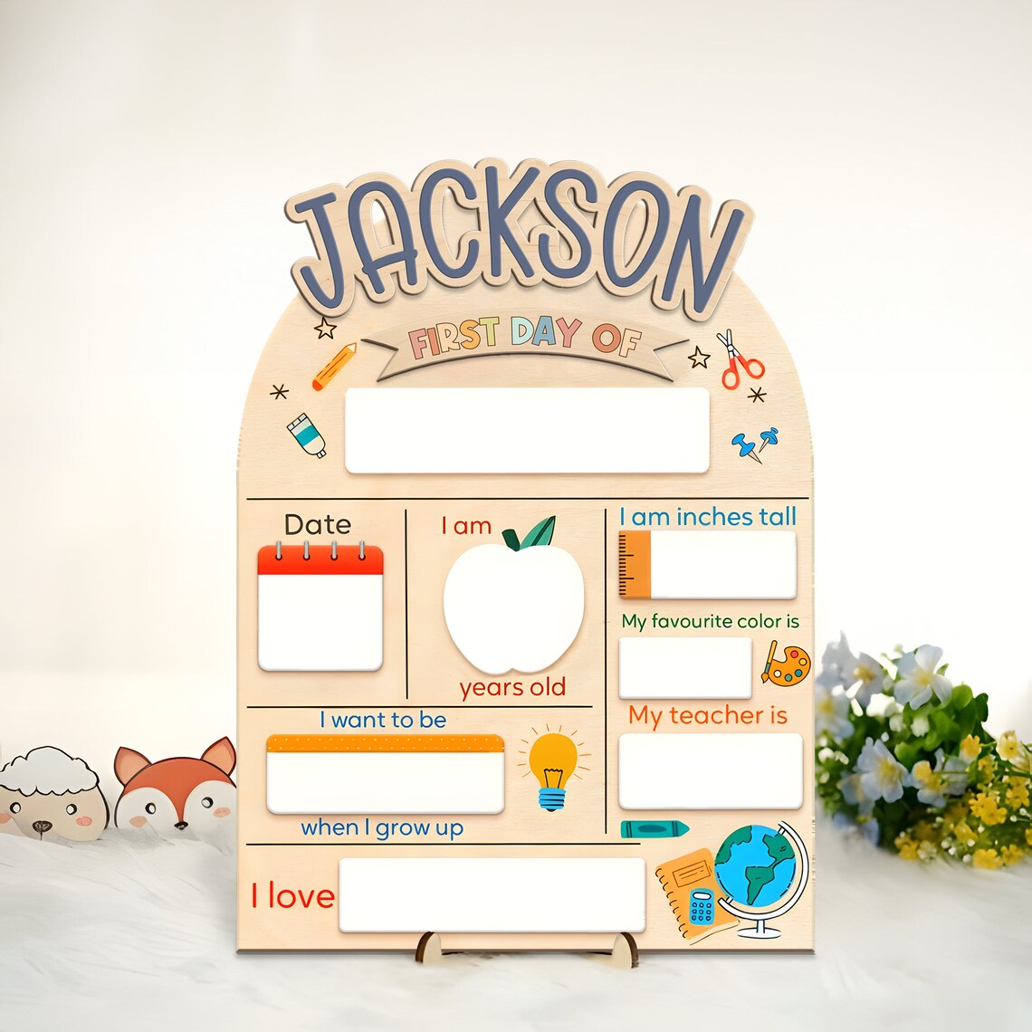 Custom First Day At School Sign, Personalized Wooden Back To School Board Gift Student
