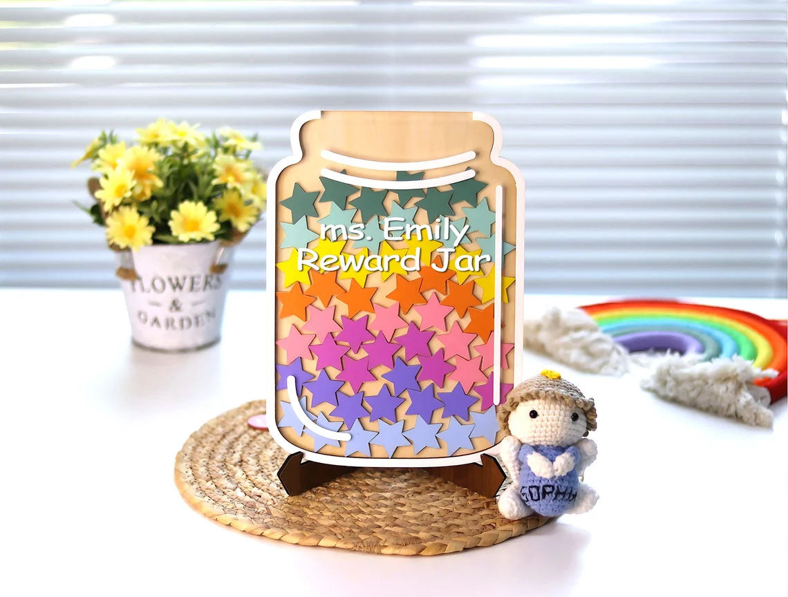Custom Magnetic Star Reward Jar Classroom Behavior, Personalized Star Tokens Reward Jar
