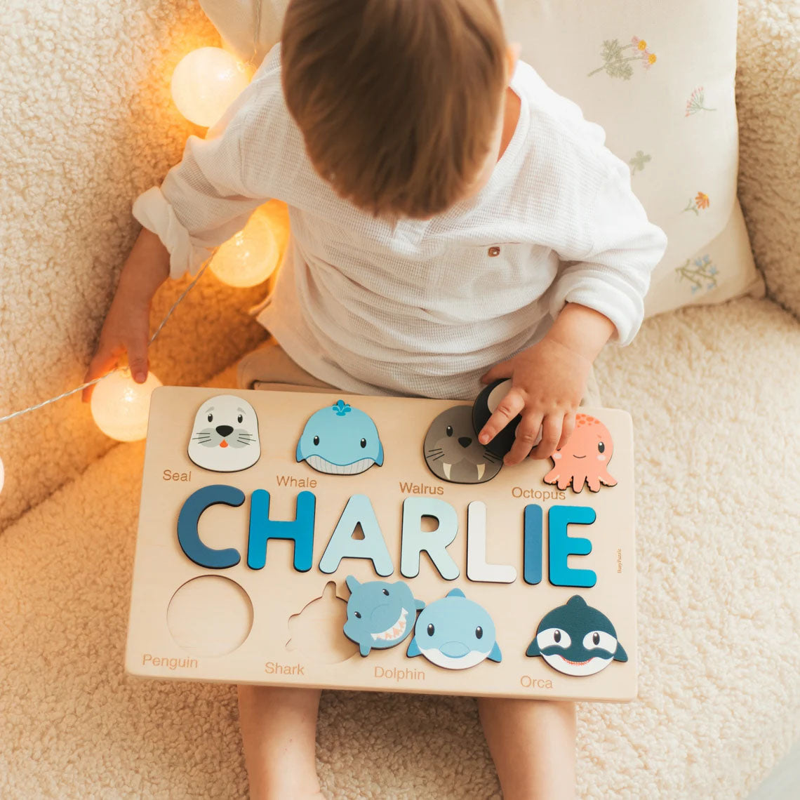 Custom Name Puzzle With Animals, Personalized Birthday Gift, Montessori Toys Board