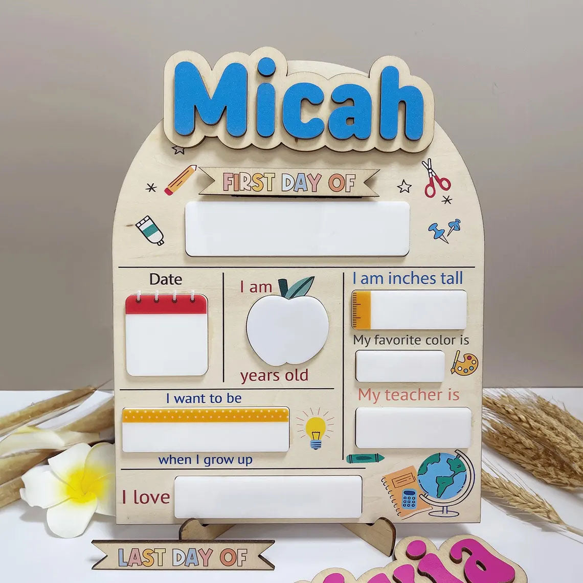 Customized First And Last Day School Sign For Kids, Back to School Gift For Kids