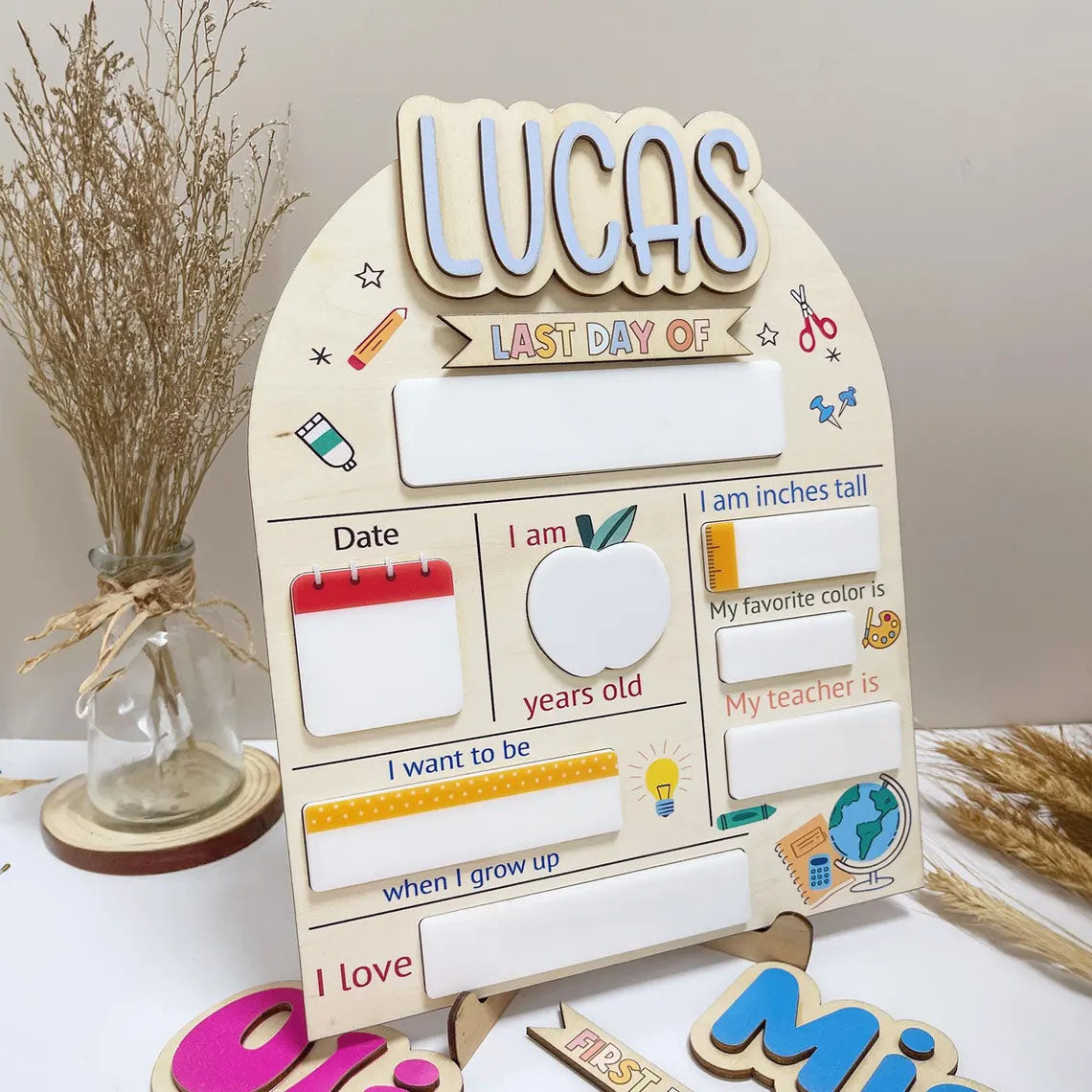 Customized First And Last Day School Sign For Kids, Back to School Gift For Kids