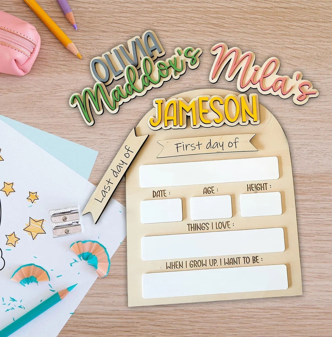 Customized First And Last Day School Wooden Sign, Photo Prop For Kids