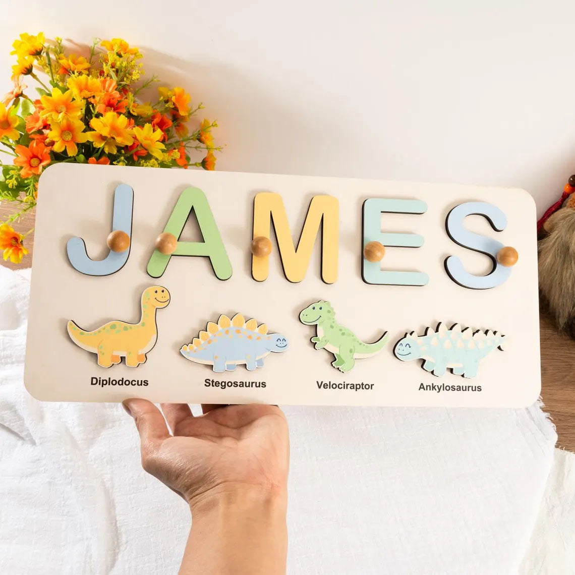 Dinosaur Name Puzzles, Wooden Personalized Gifts, Baby Montessori Toys