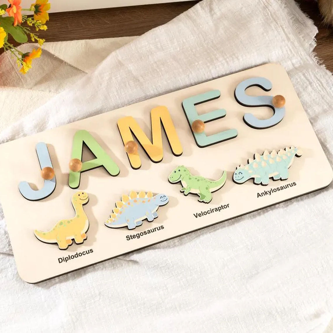 Dinosaur Name Puzzles, Wooden Personalized Gifts, Baby Montessori Toys