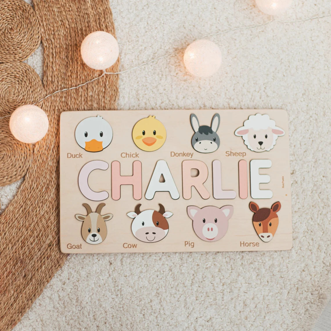 Farm Animals Nursery Decor Name Puzzle Personalized Gift For Kids 1st Birthday Baby Shower Gift, Montessori Toys Of Kids