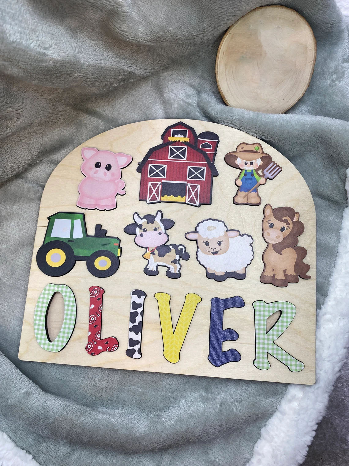Farm Theme Wooden Name Puzzle, Name Puzzle For Toddlers, Montessori Toy for Kids