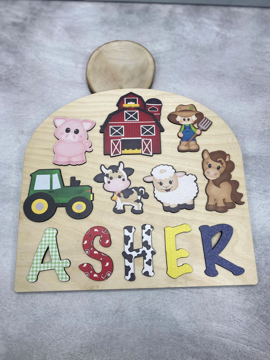 Farm Theme Wooden Name Puzzle, Name Puzzle For Toddlers, Montessori Toy for Kids