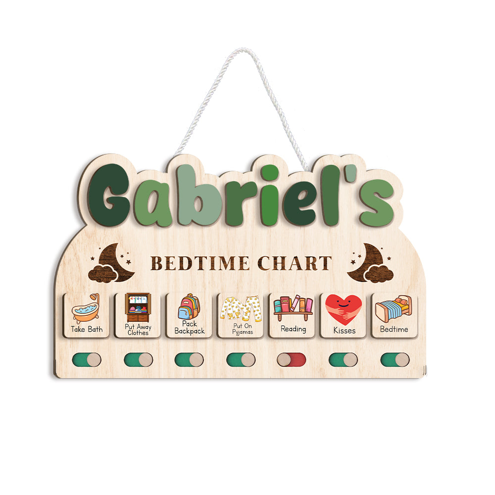 Personalized Wooden Bedtime Chart For Kids D