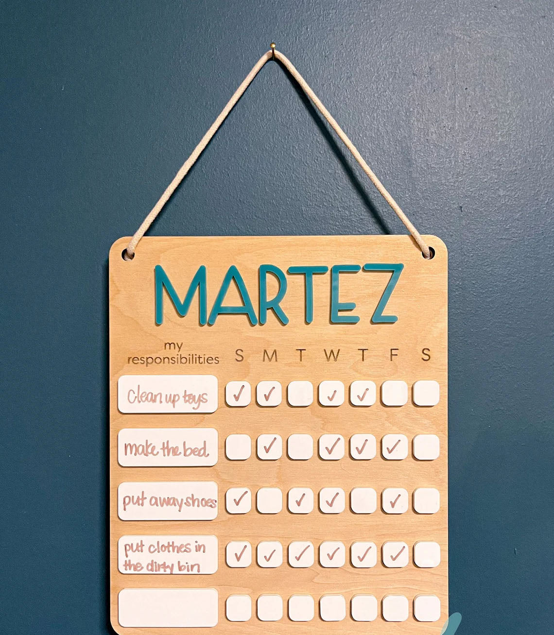 Personalized Chore Chart Sign, Hanging Responsibility Chart Custom Name