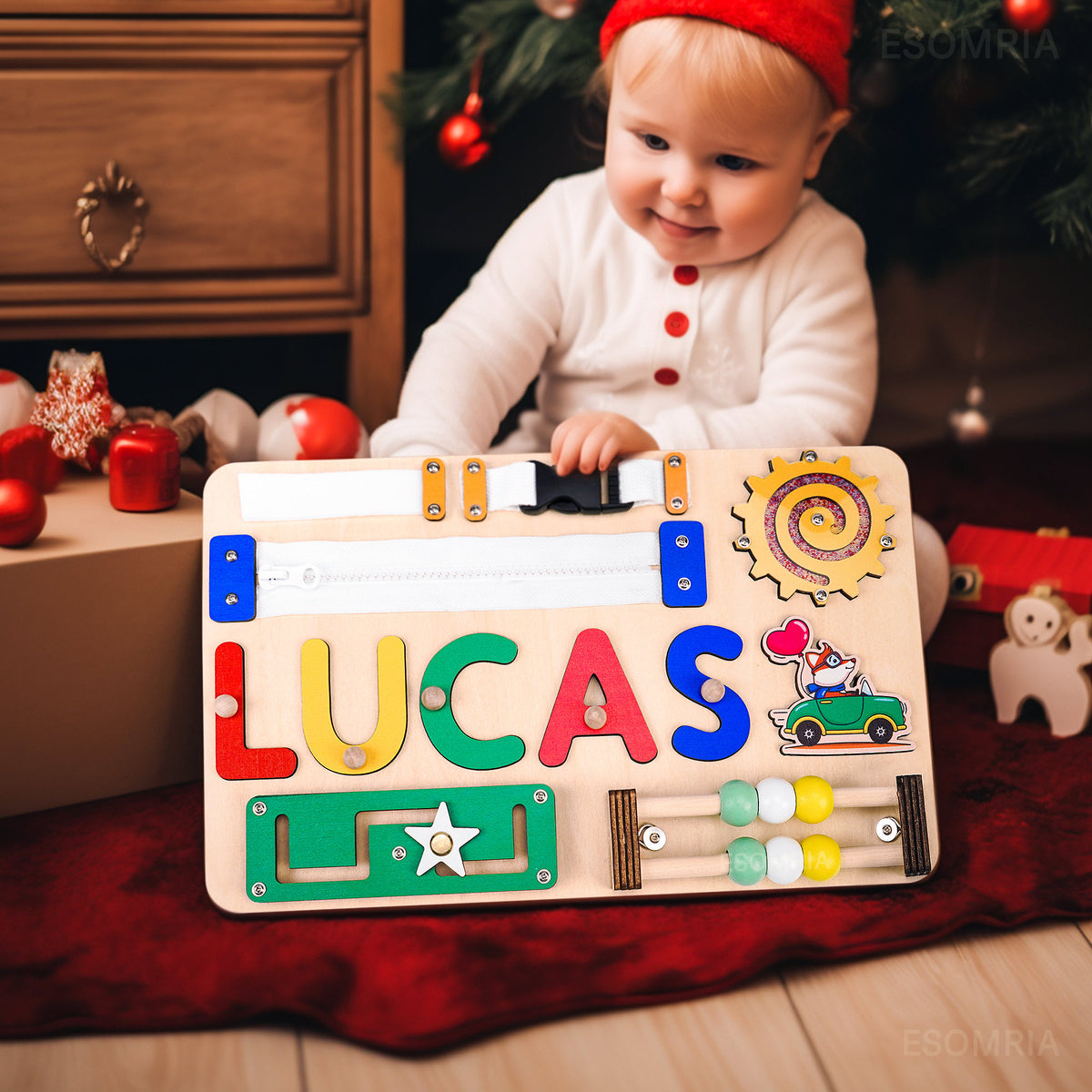 Customized Busy Board for Toddlers - Montessori Sensory Activity Board with Locks, Gears, and Buckles For Boys