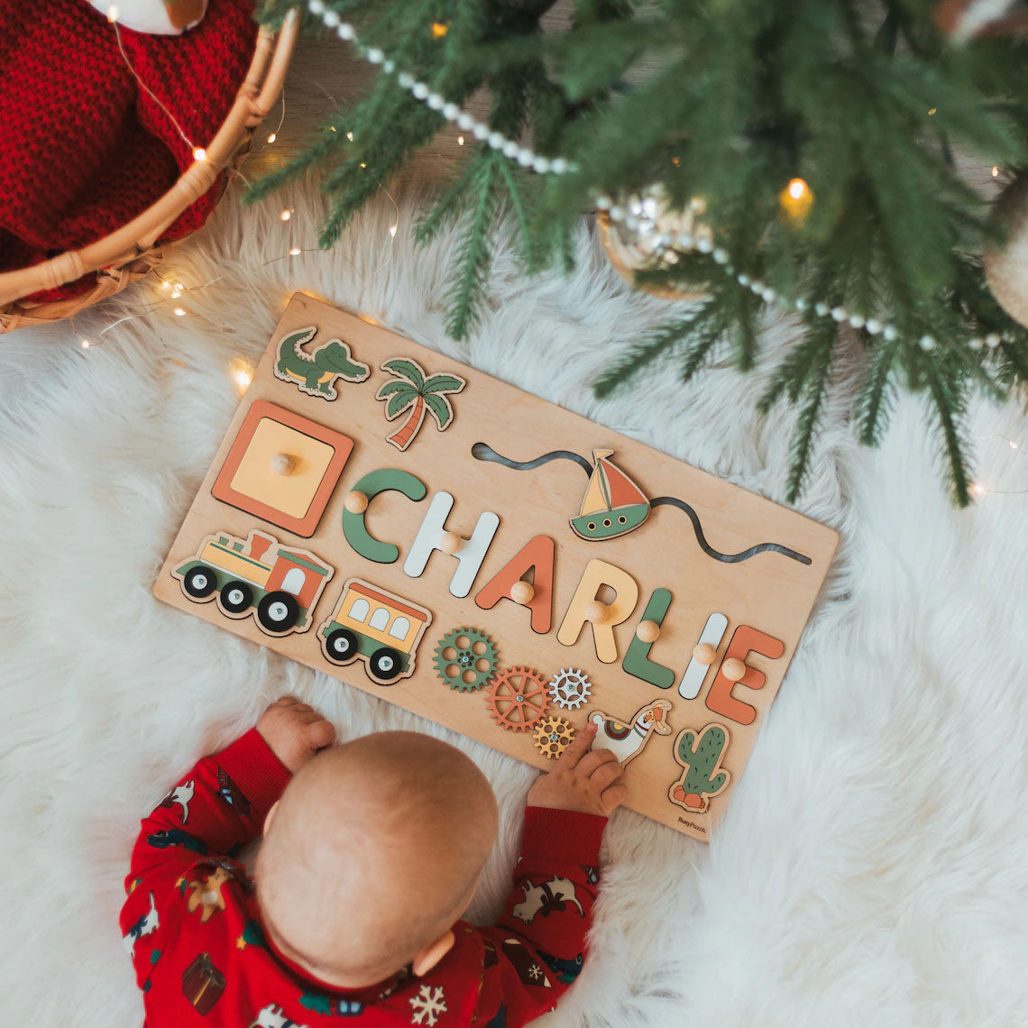 Montessori Busy Board, Personalized Puzzle Sensory Activity Wooden Toys Baby Gift