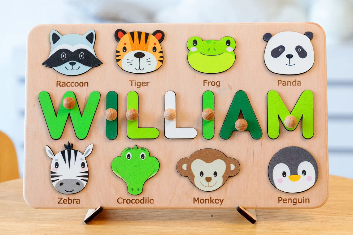 Personalized Animal Theme Wooden Name Puzzle Toy, Montessori Toys for Kids