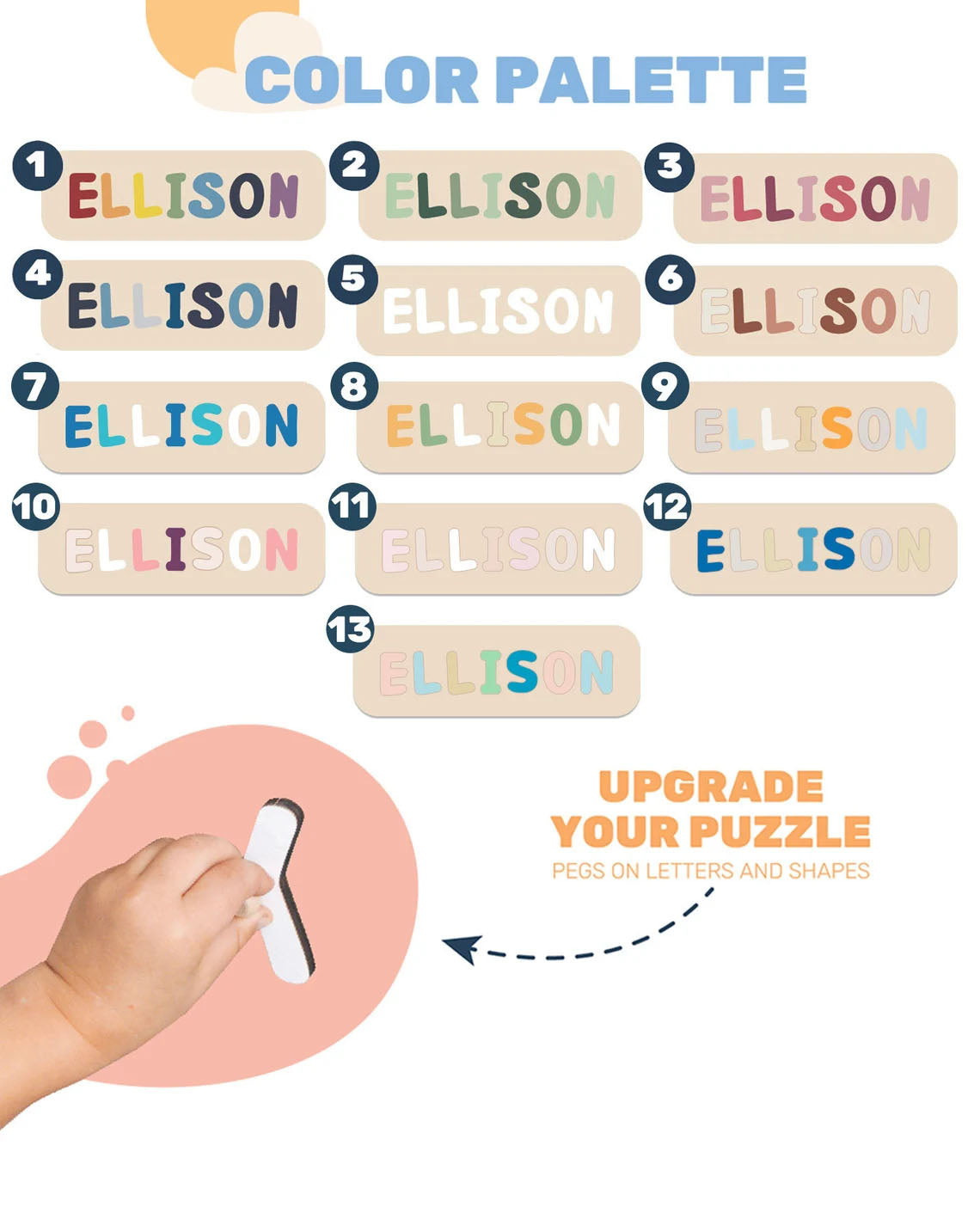 Personalized Name Puzzle With Pegs, Dino Puzzle For Child - Montessori Baby Toys